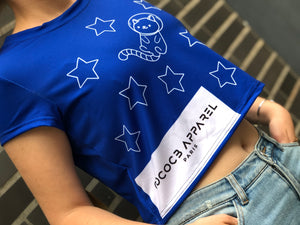 T-shirt court Chat spatial bleu