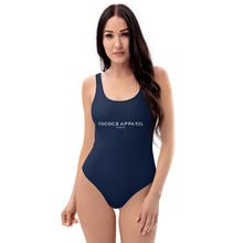 Load image into Gallery viewer, One-Piece Swimsuit Navy (back) Striped
