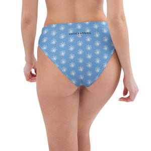 Bas de bikini à taille haute bleu (fleurs)