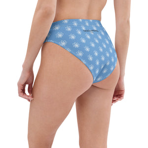 Bas de bikini à taille haute bleu (fleurs)