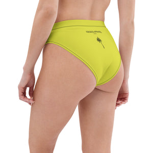 Slip bikini a vita alta giallo con palme