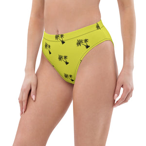 Slip bikini a vita alta giallo con palme