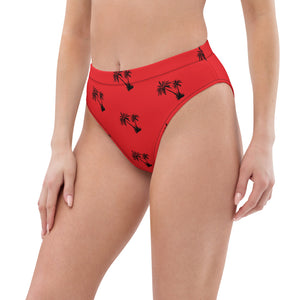 Slip bikini a vita alta rosso con palme