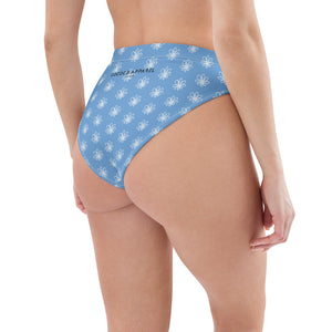 Bas de bikini à taille haute bleu (fleurs)