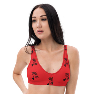 Top per bikini imbottito rosso con palme riciclato