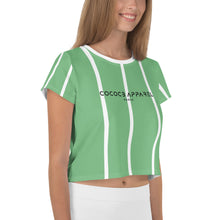 Load image into Gallery viewer, Women&#39;s Cropped and Striped T-Shirt (leaf green)
