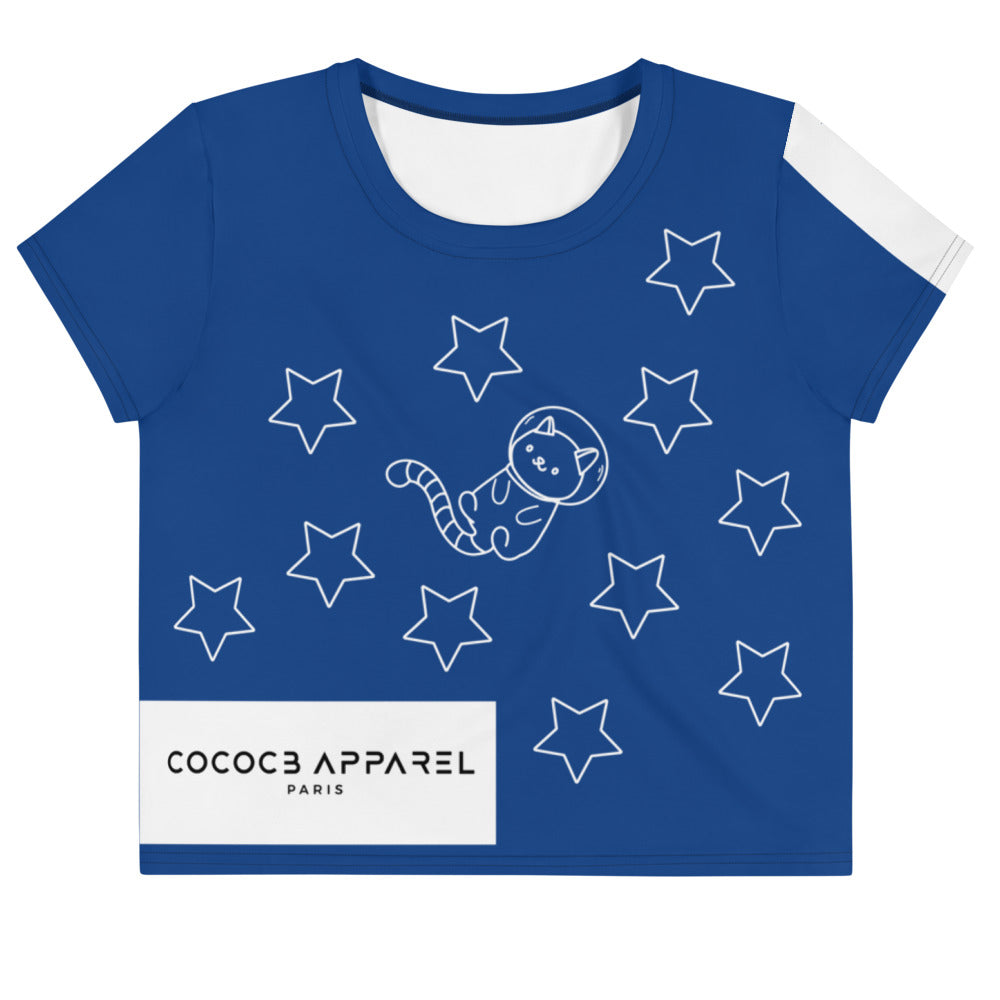 T-shirt court Chat spatial bleu