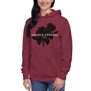 Women's Burgundy Hoodie (black roses)