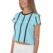 Load image into Gallery viewer, Women&#39;s Cropped and Striped T-Shirt (sky blue)
