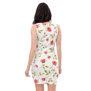 Women's White Short Cut Dress (floral2)