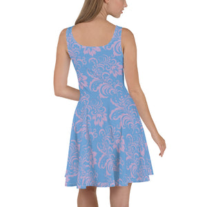 Robe skater bleu ciel femmes (fleurie)