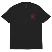 Load image into Gallery viewer, Women&#39;s Short Sleeve Black Embroidered Recycled T-Shirt (red roses)
