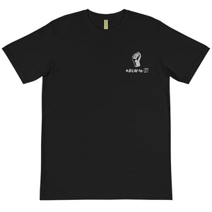 BLM T-shirt unisexe brodé bio noir (poing)