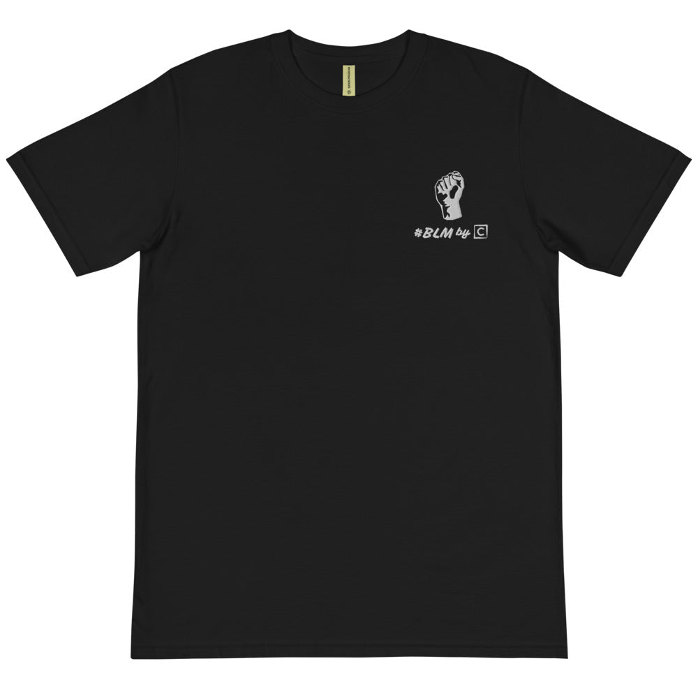 BLM T-shirt unisexe brodé bio noir (poing)