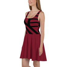 Load image into Gallery viewer, Women&#39;s Burgundy Red Skater Dress (black lines)
