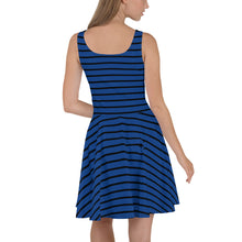 Load image into Gallery viewer, Women&#39;s Navy Blue Skater Dress (black lines)
