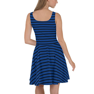 Robe skater bleu marine femmes (motif à lignes noires)