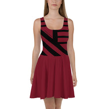 Load image into Gallery viewer, Women&#39;s Burgundy Red Skater Dress (black lines)
