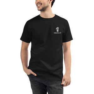 BLM T-shirt unisexe brodé bio noir (poing)