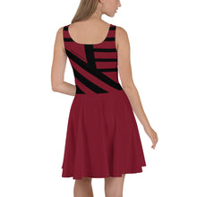 Load image into Gallery viewer, Women&#39;s Burgundy Red Skater Dress (black lines)
