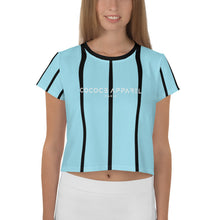 Load image into Gallery viewer, Women&#39;s Cropped and Striped T-Shirt (sky blue)
