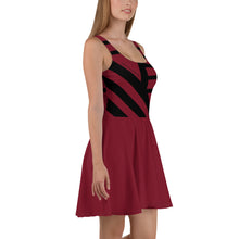 Load image into Gallery viewer, Women&#39;s Burgundy Red Skater Dress (black lines)
