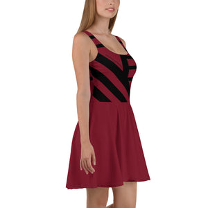 Women's Burgundy Red Skater Dress (black lines)