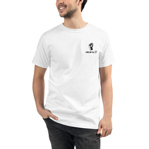 BLM T-shirt unisexe brodé blanc bio (poing)