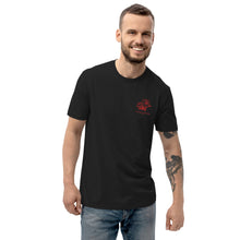 Load image into Gallery viewer, Men&#39;s Short Sleeve Black Embroidered Recycled T-Shirt (red roses)
