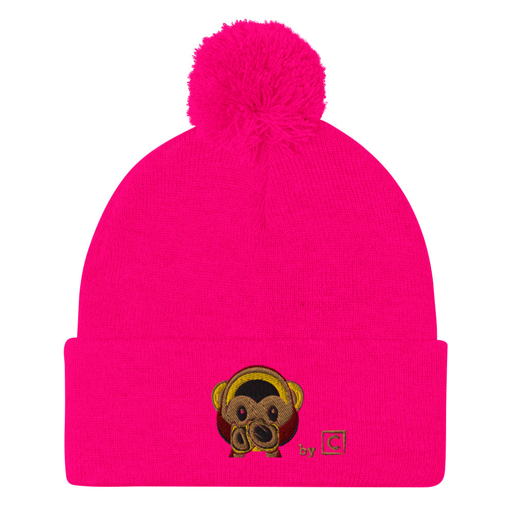 Berretto rosa neon con pom-pom