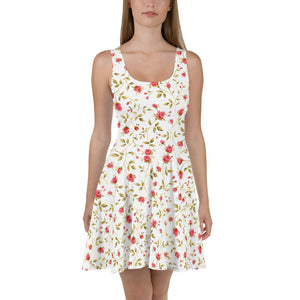 Women's White Skater Dress (floral2)