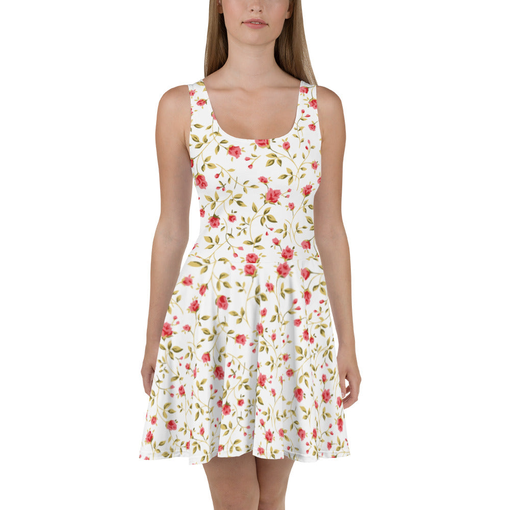 Women's White Skater Dress (floral2)