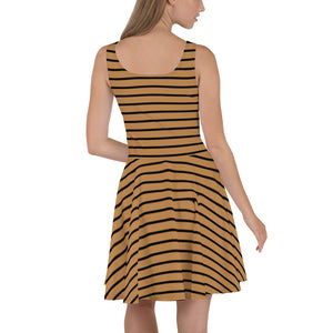 Robe skater caramel femmes (motif à lignes noires)