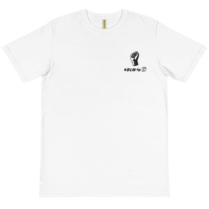 BLM T-shirt unisexe brodé blanc bio (poing)