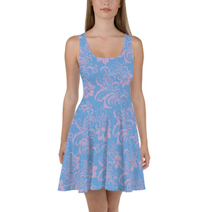 Robe skater bleu ciel femmes (fleurie)