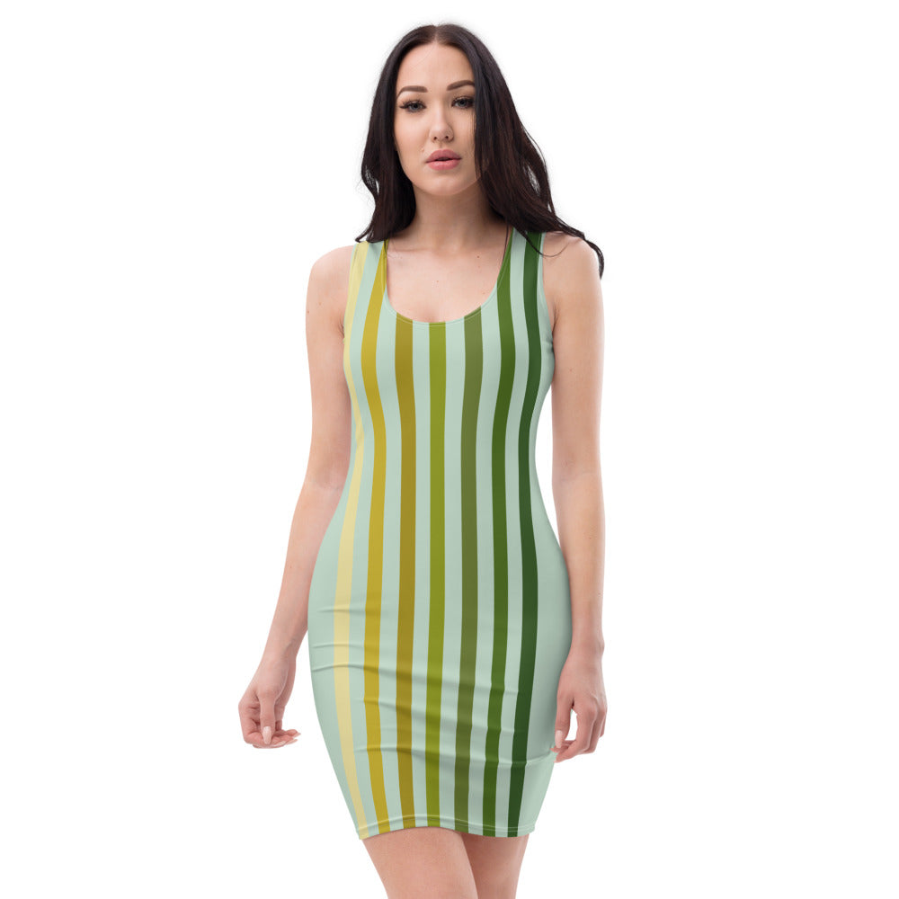 Robe courte vert clair femmes (motif à lignes)