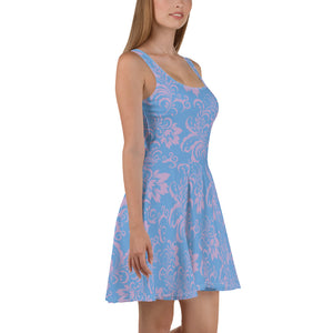 Robe skater bleu ciel femmes (fleurie)