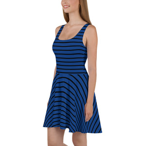 Robe skater bleu marine femmes (motif à lignes noires)