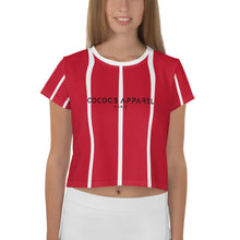 Load image into Gallery viewer, Women&#39;s Cropped and Striped T-Shirt (red)
