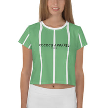 Load image into Gallery viewer, Women&#39;s Cropped and Striped T-Shirt (leaf green)
