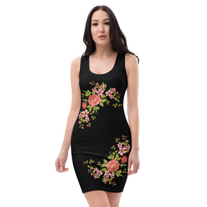 Women's Black Short Cut Dress (flowers)