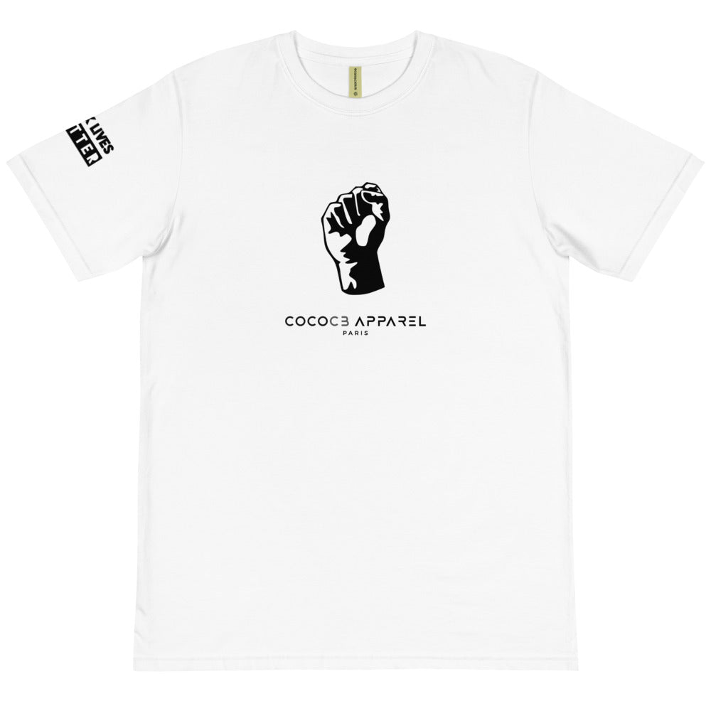 BLM Unisex Organic White T-Shirt (Fist)