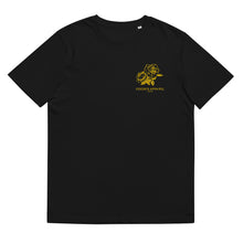 Load image into Gallery viewer, Men&#39;s Short Sleeve Black Embroidered Organic Cotton T-Shirt (yellow roses)
