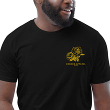 Load image into Gallery viewer, Men&#39;s Short Sleeve Black Embroidered Organic Cotton T-Shirt (yellow roses)
