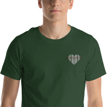 Load image into Gallery viewer, Men&#39;s Short Sleeve Forest Green Embroidered T-Shirt (heart)
